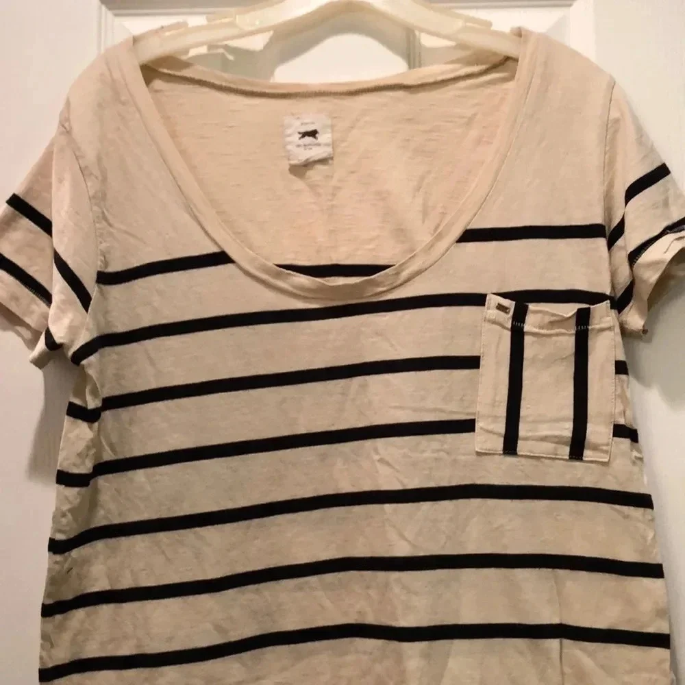 Obey Black and Cream Striped T-shirt